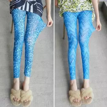 Тонкие джинсовые леггинсы с принтом, модная сетка, слегка прозрачная эластичная ткань One Size синий