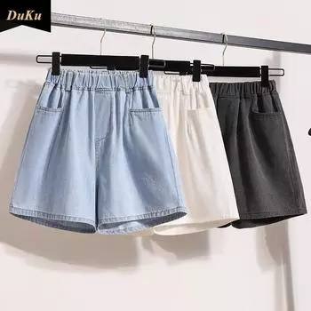 Тонкие джинсовые шорты Tencel для женщин со свободными брюками с высокой талией M серый