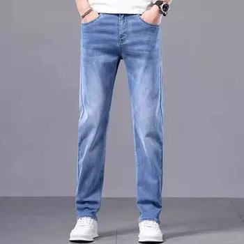Тонкие джинсы мужские свободные прямого кроя повседневные облегающие спортивные длинные брюки износостойкие 28