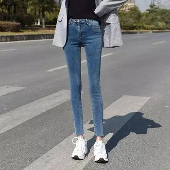 Тонкие джинсы с девятью точками для студенток, новый стиль был тонким и высоким, универсальная верхняя одежда, тренд эластичных брюк-карандаш 26 синий