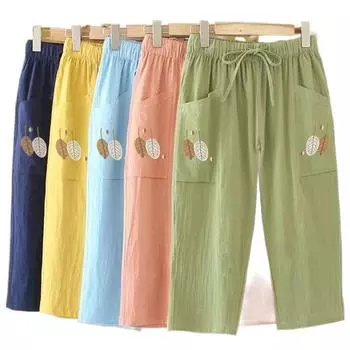 Тонкие хлопковые брюки больших размеров, прямые брюки, женские повседневные брюки с эластичной резинкой на талии L чёрный