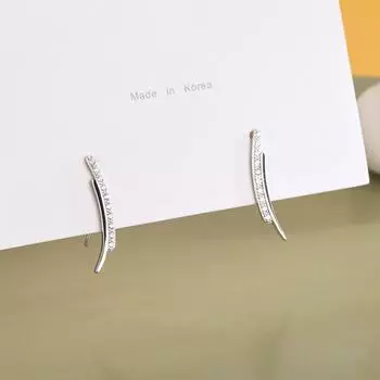 Тонкие изогнутые серьги-гвоздики из стерлингового серебра 925 пробы для женщин, гладкие маленькие геометрические серьги с цирконом, минималистичные ювелирные изделия S-E1313