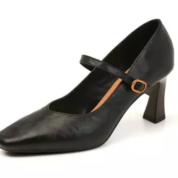 Тонкие каблуки, одинарные туфли, весна, новые, квадратная головка, неглубокий носок, металлическая пряжка, слово с противоскользящим покрытием, износостойкие высокие каблуки 35