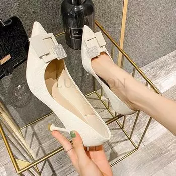 Тонкие каблуки с заостренным носком, одинарные туфли на высоком каблуке, однотонные, простые, модные, универсальные, повседневные, женские туфли 8 см 34