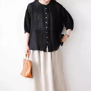 Тонкие кардиганы с круглым вырезом Johnature, летние свободные универсальные японские крутые рубашки с рукавами-фонариками из семи точек