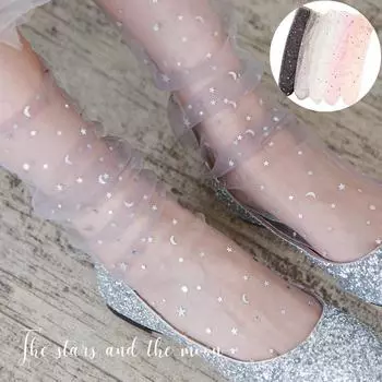 Тонкие кружевные чулки до середины икры, сетчатые носки, прозрачные летние носки, носки 50cm чёрный