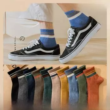 Тонкие летние мужские носки-лодочки — дышащие, в полоску, в модном корейском/японском стиле, повседневные, универсальные One Size кофейный