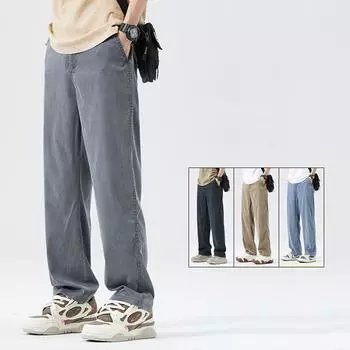 Тонкие мешковатые джинсы мужские летние лиоцелл мягкие дышащие прямые брюки эластичный пояс повседневные широкие брюки XXXXXL чёрный