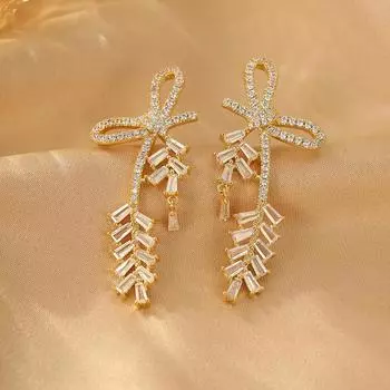 Тонкие милые серьги-бантики с цирконом женские модные серьги в стиле легкой роскоши с персонализацией серьги в холодном стиле высококлассные серьги 14k