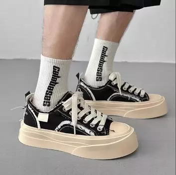Тонкие модные мужские туфли нишевого дизайна, летние дышащие парусиновые туфли, старые туфли на толстой подошве, пара спортивной и повседневной обуви 38 чёрный