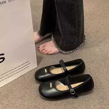 Тонкие мягкие туфли на плоской подошве, весна 2025, новые буквы, однословная пряжка, французские простые туфли на плоской подошве, темпераментные туфли Doudou 35 чёрный