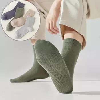 Тонкие мужские носки средней длины, однотонные, впитывающие пот и дезодорирующие, деловые носки из чистого хлопка с дышащей сеткой на весну и осень one size чёрный