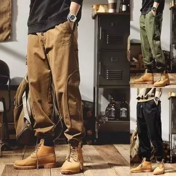 Тонкие однотонные эластичные поясные карманы с завязками на щиколотке, глубокая промежность, износостойкие мягкие дышащие мужские брюки-карго 3XL зелёный