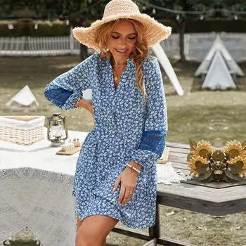 Тонкие платья Женские повседневные прямые платья с V-образным вырезом и вырезами S хаки