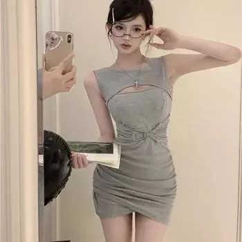 Тонкие платья, женское открытое популярное летнее повседневное женское винтажное вечернее платье в корейском стиле S чёрный