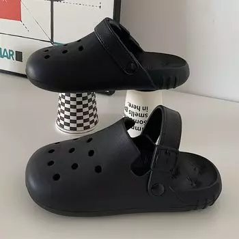 Тонкие полоски Веселые и милые мультяшные DIY дырочные туфли для малышей, мальчиков и девочек, летние, ощущение какашек, нескользящие, уличные, родительско-детские сандалии No flower deduction Black 42-43
