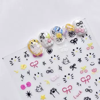 Тонкие прочные наклейки для ногтей в виде кошки с граффити, сделай сам, креативные декоративные наклейки to4225