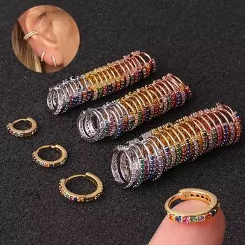 Тонкие серьги-кольца для хряща уха, подарочные украшения, 1 шт., серьги-кольца для носа и губ с фианитами, классические, ручная работа Silver 6mm белый