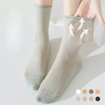 Тонкие сетчатые носки-трубочки, летние носки с завитками, женские дышащие высокие носки-трубочки, однотонные повседневные хлопковые носки One size белый