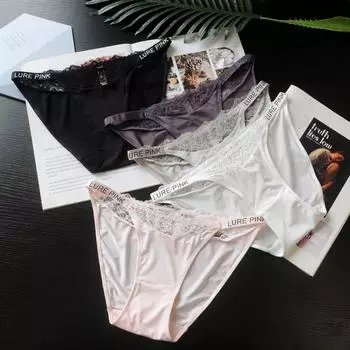 Тонкие сексуальные трусики женские трусы с низкой талией кружевное нижнее белье женские дышащие трусики-треугольники из ледяного шелка M чёрный