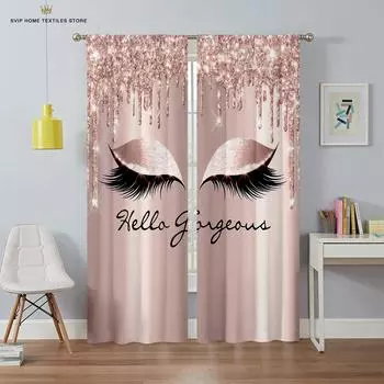 Тонкие шторы для затемнения глаз с ресничками для гостиной, спальни, детской, окон, ванной комнаты, розовые, синие, желтые, 2 шт. W50X130H(CM)X2PCS&Grommet Top