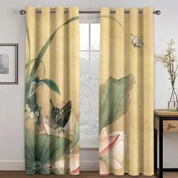 Тонкие шторы на окна с классическим узором «Лотос» для гостиной, декор спальни, 3D, для малышей, девочек, детей, бесплатная доставка, 2 шт. 50W160H(CM)x2Panel&Hook