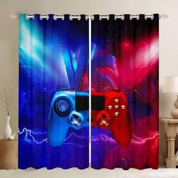Тонкие шторы с принтом геймпада для мальчиков, декор игровой комнаты, оконные шторы для видеоигр, оконные шторы, затенение, 2 панели (W50H130cm)-2pcs&Hook