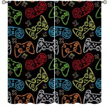Тонкие солнцезащитные шторы для видеоигр Gamer Video Game для гостиной, французского окна для кабинета, балкона, украшения штор для спальни 50W160H(CM)x2Panel&Hook