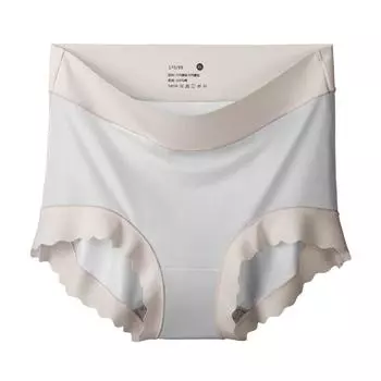 Тонкие трусы из ледяного шелка. Женские быстросохнущие трусы с высокой талией. Хлопковые трусы с усадкой живота, антибактериальные шелковые нескользящие брюки с маской для лица. M белый