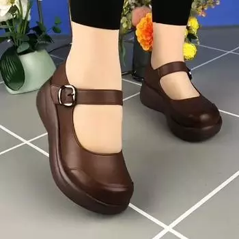 Тонкие туфли Мэри Джейн, женские кожаные туфли на мягкой подошве в стиле ретро с толстой подошвой и пряжкой 35 чёрный