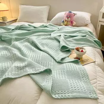 Тонкие вафельные хлопковые одеяла для кроватей, летние махровые одеяла, покрывала для взрослых, студенческие покрывала для общежития, клетчатые одеяла для дивана 100x140cm розовый