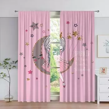 Тонкие затемняющие оконные шторы для гостиной, дешевая 3D-печать, лунный и звездный пейзаж, декор спальни для девочки 120W243H&Hook