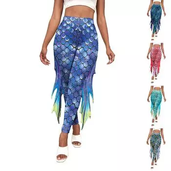 Тонкие женские брюки до бедра с цифровым принтом, брюки с принтом, женские брюки L синий