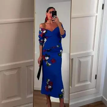 Тонкие женские длинные платья до середины икры с v-образным вырезом и длинными рукавами и оборками с цветочным принтом, весна-лето, женский халат M синий