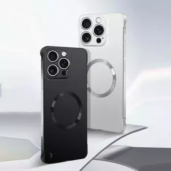 Тонкий безрамочный магнитный чехол для телефона из поликарбоната для iPhone 16 Pro Max 15 Pro 14 Plus 13 12 для MagSafe матовый противоударный однотонный чехол-бампер iPhone 16 чёрный