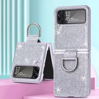Тонкий блестящий чехол с кольцом на палец против падения для Samsung Galaxy Z Flip4 5g Flip 4 Flip3 Flip 3, модный защитный чехол, чехол for Samsung Z Flip 4 фиолетовый