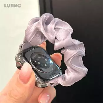 Тонкий блестящий шифоновый ремешок для резинки для Apple Watch Ultra Band 49 мм 46 мм 44 мм 40 мм 45 мм 41 мм 38 мм эластичный браслет для девочек для iWatch 10 9 8 SE 7 6 5 For 38MM 40MM 41MM фиолетовый