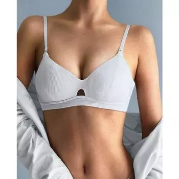 Тонкий бюстгальтер без бретелек во французском стиле в рубчик, европейское и американское сексуальное простое и удобное нижнее белье для женщин S белый