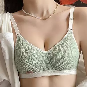 Тонкий бюстгальтер для девочек, кремовое плиссированное противопровисающее нижнее белье с пузырьками, бюстгальтер со сборками для девочек без стального кольца