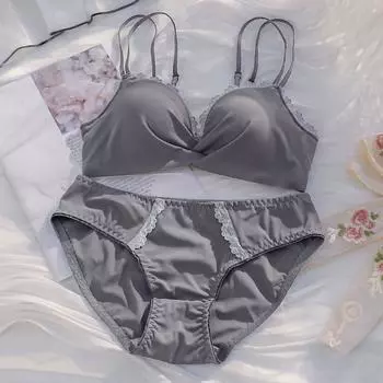 Тонкий бюстгальтер для профилактики грудного вскармливания без стального кольца на груди, летний комплект кружевного нижнего белья для девочек, милый комплект нижнего белья в японском стиле S розовый