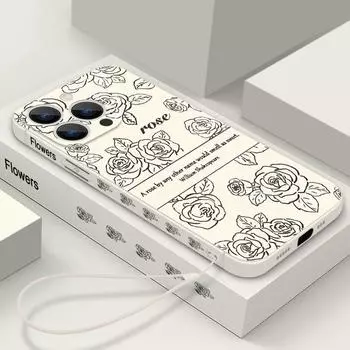 Тонкий чехол для телефона French Rose для iPhone 16 Pro 15 14 13 12 Pro 11 8 7 Xr X Xs Max, противоударный, мягкий, из ТПУ, с чехлом на шнурок iPhone 16 чёрный