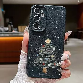 Тонкий чехол из ТПУ с принтом Dream Merry Christmas Tree для Samsung S24 FE S23 Ultra S22 A55 A16 A15 A54 A35, матовая кожаная текстура, мягкий противоударный чехол для телефона Samsung S24 FE чёрный