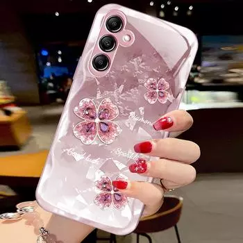 Тонкий чехол из жидкого стекла для Samsung A20S/A34/A22/FE, полное покрытие против падения и дизайн с 4-листным клевером Samsung A32 4G зелёный