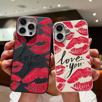Тонкий чехол с рисунком поцелуя и текстурой из кожи для iPhone 16 Pro Max 15 Pro 14 Plus 13 12 11 TPU, мягкий, ударопрочный, матовый, однотонный чехол для телефона iPhone 16 чёрный