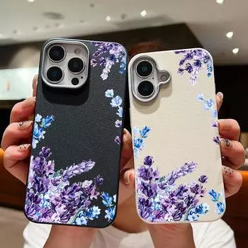 Тонкий чехол с текстурой кожи и узором лаванды для iPhone 16 Pro Max 15 Pro 14 Plus 13 12 11 TPU, мягкий, ударопрочный, матовый, однотонный чехол для телефона iPhone 16 серый