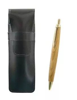 Тонкий черный кожаный пенал с корпусом из клена и набором ретро шариковых ручек (ASB-HS47S)