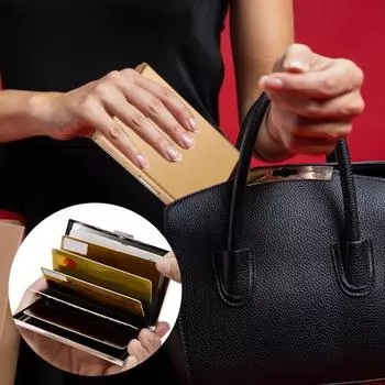 Тонкий держатель для карт вмещает до 10 карт из нержавеющей стали, портативный, блокирующий RFID серебряный