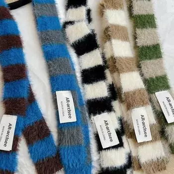 Тонкий и длинный полосатый плюшевый шарф Y2K, женский нишевый дизайн, украшенный шарф для горячих девушек