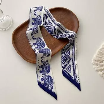 Тонкий и узкий длинный шелковый шарф с принтом, узкий шарф, популярный в Корее женский маленький шарф, оригинальная легкая роскошная струящаяся бандана 100-6.5CM