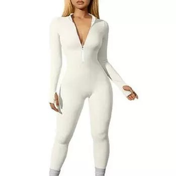 Тонкий комбинезон, женская одежда, повседневные коричневые комбинезоны на молнии для фитнеса, осенний комбинезон, уличная одежда, комбинезон XXL чёрный